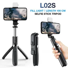 Monopiedi portatili senza fili Bluetooth Selfie Stick con treppiede LED Monopiede pieghevole allungabile per fotocamere Gopro IOS Android L02S