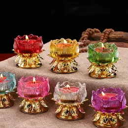 New Glass Candle Holders Alloy Lotus Candle Stand Votive Holder Candlestick