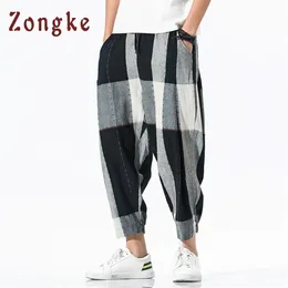 Zongke Loose Ankle-Length Linen Pants Men Joggers Men Pants Streetwear Harem Pants Men Trousers 5XL Hip Hop Spring 220509