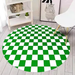 Mattor Green Checkerboard Rug Retro Round Area 120/140/160/200 cm Modernt vardagsrumsmatta för matbord Datorstol Mat Homecarpets