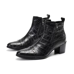 Homens ocidentais botas de cowboy salto alto couro genuíno tornozelo preto cavaleiro botas cobra artesanal botas hombre festa casamento sapatos homem