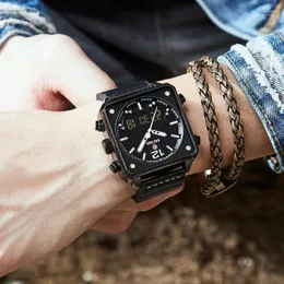 Zegarek luksusowy kwadratowy zegarek men oryginalna sportowa marka Kademan podwójna wyświetlacz 3ATM Tech skórzany zwykły zegar męski hect22