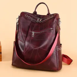 2022 Trend weiche PU Leder Frauen Luxus Rucksack Geldbörsen weibliche Schulbuchtasche große Kapazität Reise Rucksack Frauenwachliche Umhängetaschen