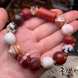 Charm Bracelets Tibetan Old Agate Beads Bracelet With High Ancient Weathering Pattern And Multi Treasure Eight Edge