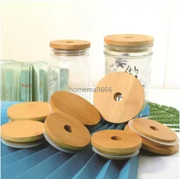 Bamboo Jar Tumbler Lid Cup Cap Mug Cover Drinkware Splash Spill Proof Top Silicone Seal Ring With Paint Coating Mold-free Dia 70mm/86mm Optional 15mm Straw Hole AA