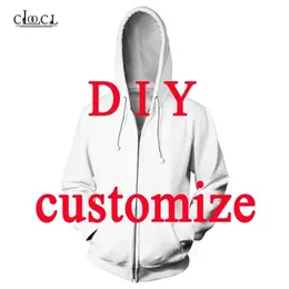 DIY Müşteri Tasarımı Fermuarı Hoodies Erkek Kadın Kendi Resim Yıldız Anime Karikatür Hayvan Comic 3D Baskılı Harajuku Zip Hoodie Tops 220708