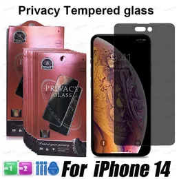 Protetor de tela premium Privacy Anti-Spy Tempered Glass para iPhone 14 13 12 11 Pro Max XR XS x 6 7 8 Plus com pacote de varejo mais espesso
