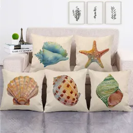 Kudde Case Home Decor Cushion Cover 45x45cm Ocean Style Sofa Seat Decoration Throw Pillow Conch Shell Printed Square Linen Pillow 220714