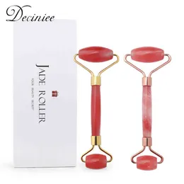 Red Natural Crystal Stone Double-head Jade Roller Massager for Neck Face Anti-Aging Wrinkle Skin Care Beauty Tool Jasper220429