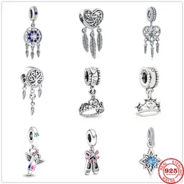 925 Sterling Silver Dangle Charm New Dream Catcher Heart Crown Dance Shoes Beads Bead Fit Pandora سوار سوار سوار المجوهرات DIY