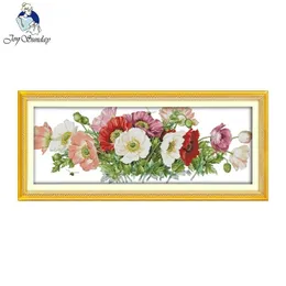 Joy Sunday Poppies mönster Nålarbete DIY Cross Stitch Set för broderi -satser räknade Cross Stitching Wall Home Decoration T200703