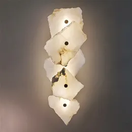 Natural Marble LED Wall Lamp Copper Luxury Novely Lighting Sconce For Bedroom Living Matsal Väggdekor Modern Art Design 220801