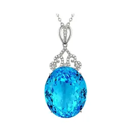 Pendant Necklaces Fashion Highend Large Naked Stone Sky Blue Topaz Necklace 18K White Gold Plated Female Color Gemstone Exquisite Hj Dhkgn