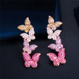 Vintage Long Butterfly Charm designer earring White AAA Cubic Zirconia Earrings Rose Gold Copper 925 Sterling Silver Post Jewelry EarringsFor Women Teen Girls Gift