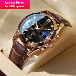 Wristwatches Fashion Men Watch Top Men's Leather Quartz Wristwatch Sports Waterproof Luminous Date Male Clock BoxWristwatches Wristwatch
