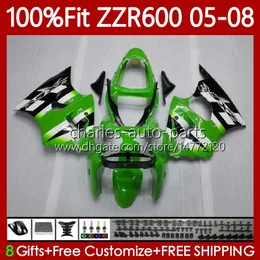 OEM Ciało Wtrysk Czerwony płomienie Formy do Kawasaki Ninja ZZR600 05-08 ZX ZZR-600 600 CC 05 06 07 08 Cowing 38HC.10 ZZR 600 600CC 2005 2006 2007 2007 100% Fit Working Kit