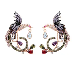 Bling Colorful Zircon Chinese Phoenix Dangle Drop Earrings Wedding Earrings for Women Gril Gift
