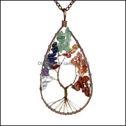 Hänge halsband hängsmycken smycken 6 st brons slingrande vatten droppformat naturligt stenlångt träd av liv reiki helande för kvinnor gåva deli