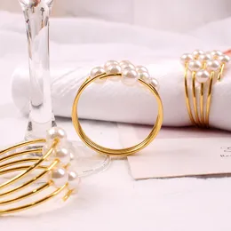 Pearl Napkin Rings Handmade Serviette Buckle Wedding Decorations Gold Round Holder Hotel Table Dinner D0305