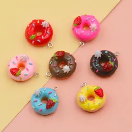 Ciondoli a ciambella colorati 3D per strumenti per la creazione di gioielli Ciambelle alla fragola con strumenti artigianali a cerchio Orecchini Collana 21 x 8 mm 6 colori 1221858