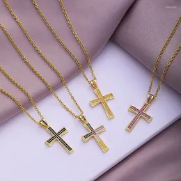 Naszyjniki wiszące Moda Religijne Jezus Cross Naszyjnik łańcuch ze stali nierdzewnej sześcien cyrkonia kobiety dzieci chrześcijańska biżuteria prezent Sidn Sidn