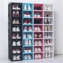 Thicken Plastic Shoe Boxes Clear Dustproof Shoe Storage Box Transparent Flip Candy Color Stackable Shoes Organizer Boxes Wholesale 0269Pack