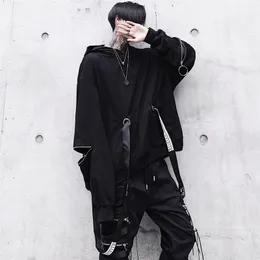 HOUZHOU Black Men's Hoodies Goth Sweatshirt Hood Autumn Techwear Gothic Darkwear Hoodie Sweatshirts Streetwear Hip Hop Harajuku 220725