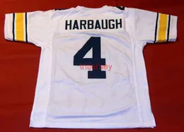 BARATO PERSONALIZADO # 4 JIM HARBAUGH JERSEY BLANCO COSTADO CUALQUIER NÚMERO DE NOMBREo personalizar cualquier nombre o número jersey