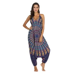 Helisopus bredben bohemisk jumpsuit mandala tryck damer halter låg gren casual lös jumpsuit strand casual jumpsuit kvinnor 22032882