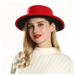 Szerokie brzegi czapki kobiety wełniane fedorowe kapelusz do fascynatora jazzowego czapki prosta wieprzowina Pie1 Davi22