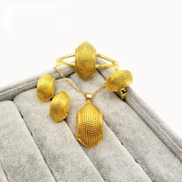 Matrimonio indiano 22K giallo solido oro fine GP lunga collana Rani Haar collana pendente anello braccialetto orecchini Tikka Set /