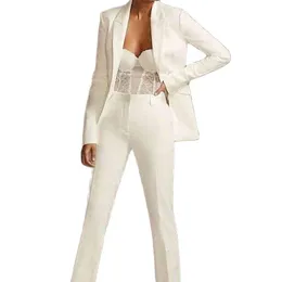 Dames tweedelige broek Damespakken Blazers Sets Casual Slim Woman Jackets Fashion Lady Office Pak Pockets Business Inberged Coat Pan