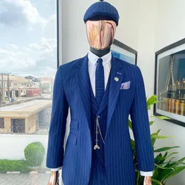 pinstripe 3 قطع من المترسمة لحفل الزفاف Slim Fit Business Suit One Button Peaky Wears Wear