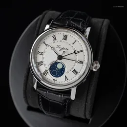 Wristwatches SUGESS Mechanical Chronograph Watch Men Seagull ST2108 Movement Automatic Sapphire Moon Phase Luminous Pointer Leather