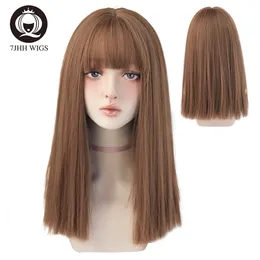 Cabelo liso de cabelo liso Peru sintético com franja para mulheres moda quente novo presente de natal