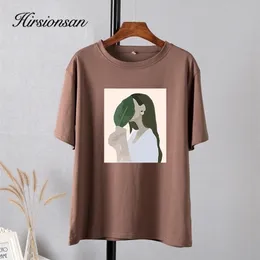 Hirsionsan harajuku impressa camiseta mulheres verão chique camisetas 100% algodão elegante roupas gráficas soltas casuais pullover tops 220402