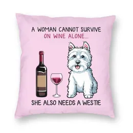 وسادة / وسادة للديكور Westie and Wine Dog Cartoon Cushion Cover West Highland White Terrier غطاء أرضي لغرفة المعيشة ديكور منزلي مخصص