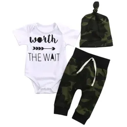 Clothing Sets 3Pcs Born Baby Boy Set Cotton White Long Sleeve Romper Camouflage Pants Hat Army Green Infant Clothes SetClothing