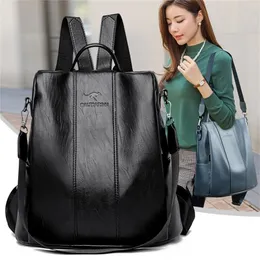 Antitheft Leather Backpack Mulheres Bolsa de ombro vintage Senhoras de alta capacidade Viajar Backpack School Bags Girls Mochila Feminina 220812