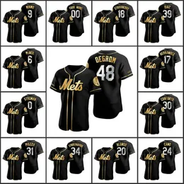 New York''Mets''Men Women Youth Darryl Strawberry Jacob deGrom Noah Syndergaard Michael Conforto Custom Black Golden Edition Authentic Jersey