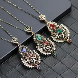 Anhänger Halsketten Neovisson Türkische Blumen Halskette Antik Gold Farbe Wassertropfen Harz Böhmen Hochzeit Schmuck Arabische Braut Liebesgeschenk