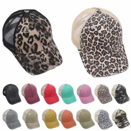 61 stilar hattar tvättade mesh tillbaka leopard camo ihålig rörig bun baseball cap trucker hatt sommarsol möss