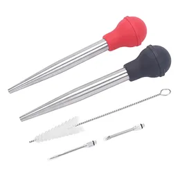 Kitchen Tools Seasoning syringe turkey needle silicone turkey pump 304 stainless steel double needle head with cleaning sweep set