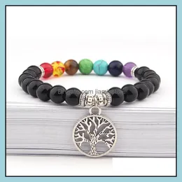 Charm armband smycken 8mm natursten armband 7 chakra träd av liv mticolor pärlor stenar kvinnor män yoga droppleverans 2021 lrc5a