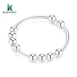 KASANIER 10pcs/lot 925 Silver Band Rings Rotate Freely Anti Beads For Stress Women Trend Anxiety INS Simple Style Lady Fashion Jewelry