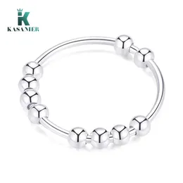 Kasanier 10pcs/lot 925 Серебряные кольца серебряной полосы вращаются свободно антисисы для стресса женщин Тенденция Тревога Ins Simple Style Lady Fashion Ювелирные изделия