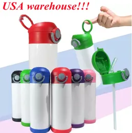 Local Warehouse sublimation straight kids bottle bounce lids with handle sippy cup 12oz kids watter bottle flip tops lids tumbler