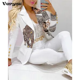 Zweiteiliges Set Damenkleidung für Damen Outfits Reverskragen Zweireiher Blazer Anzug Hosenset Tigerkopf-Druckanzug 220812