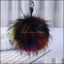 Nyckelringar mode tillbehör 15 cm/6 "stor riktig tvättbjörn päls boll pompom väska charm tangenttelefon handväska handväskor gåva344d drop leverera