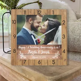 Marco personalizado pared aniversario de boda personalizado elegante Po con texto textura de madera Collage reloj 220711